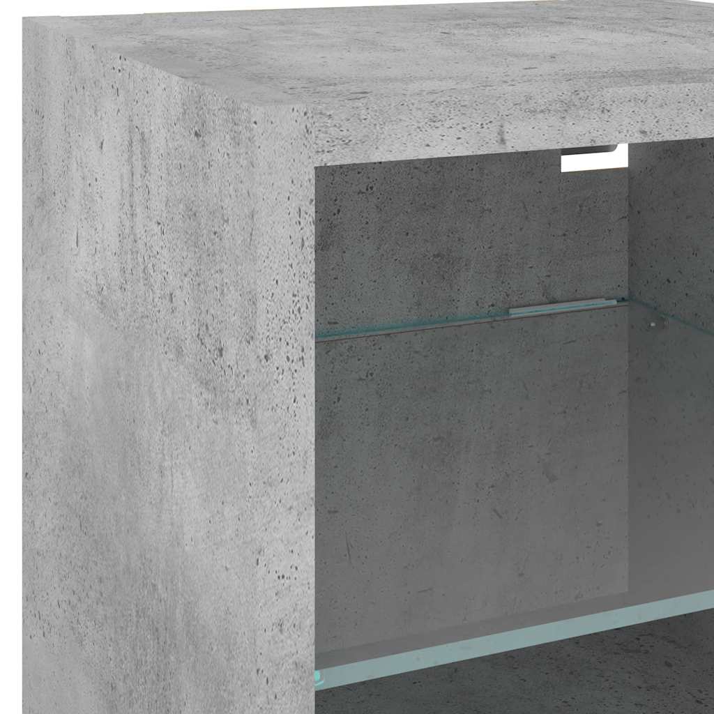 6-tlg. Wohnwand mit LED-Beleuchtung Betongrau Holzwerkstoff