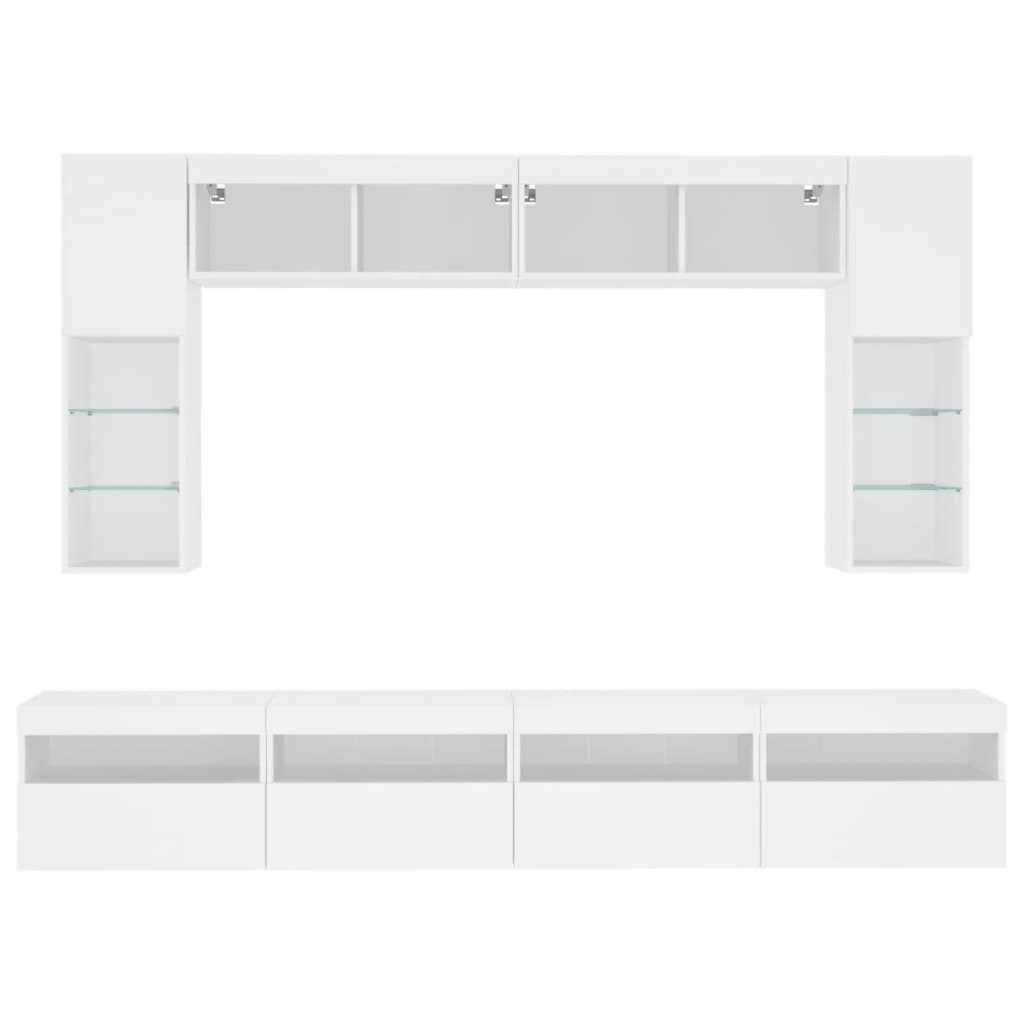 8-tlg. TV-Wohnwand mit LED-Leuchten Weiß