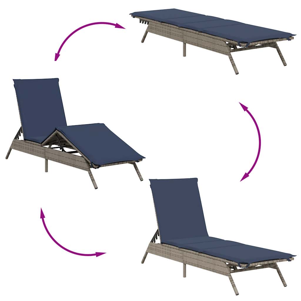 Sonnenliege mit Kissen Grau Poly Rattan