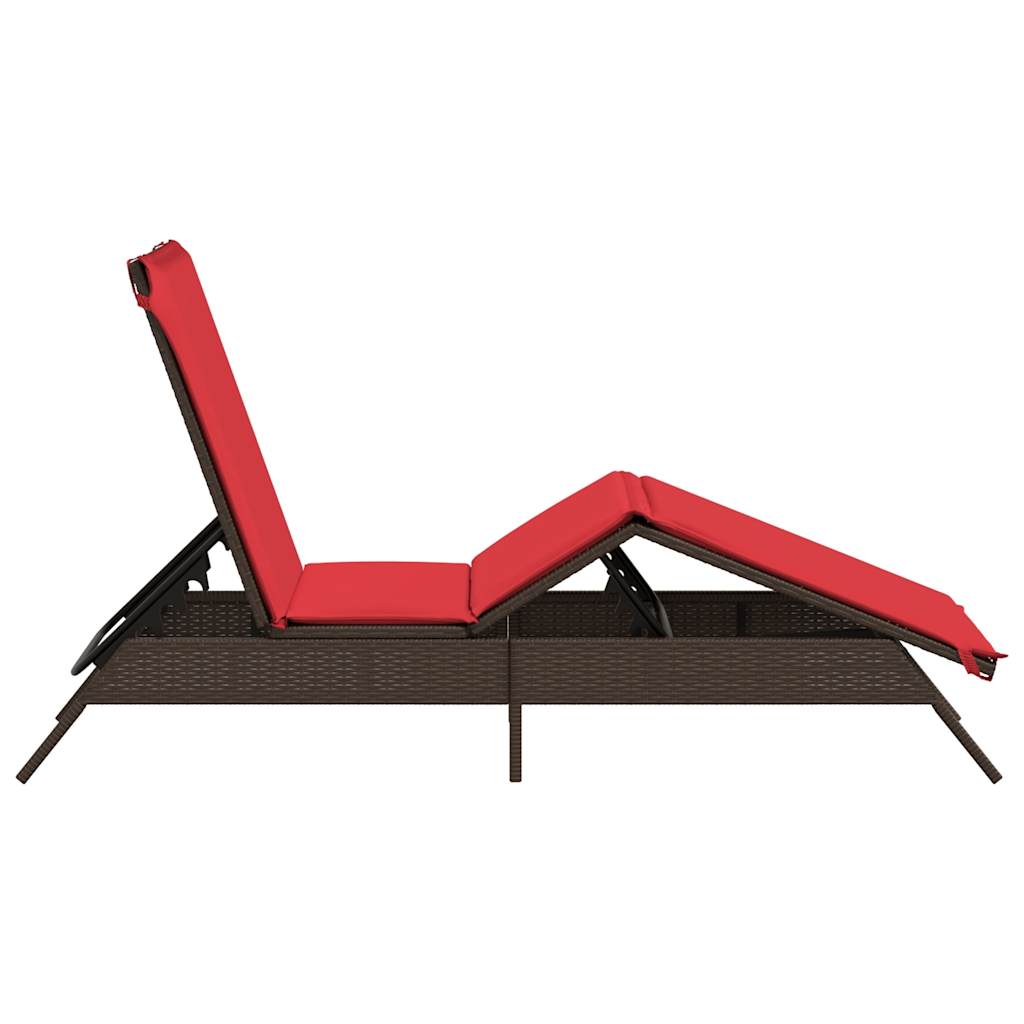 Sonnenliege mit Kissen Braun Poly Rattan