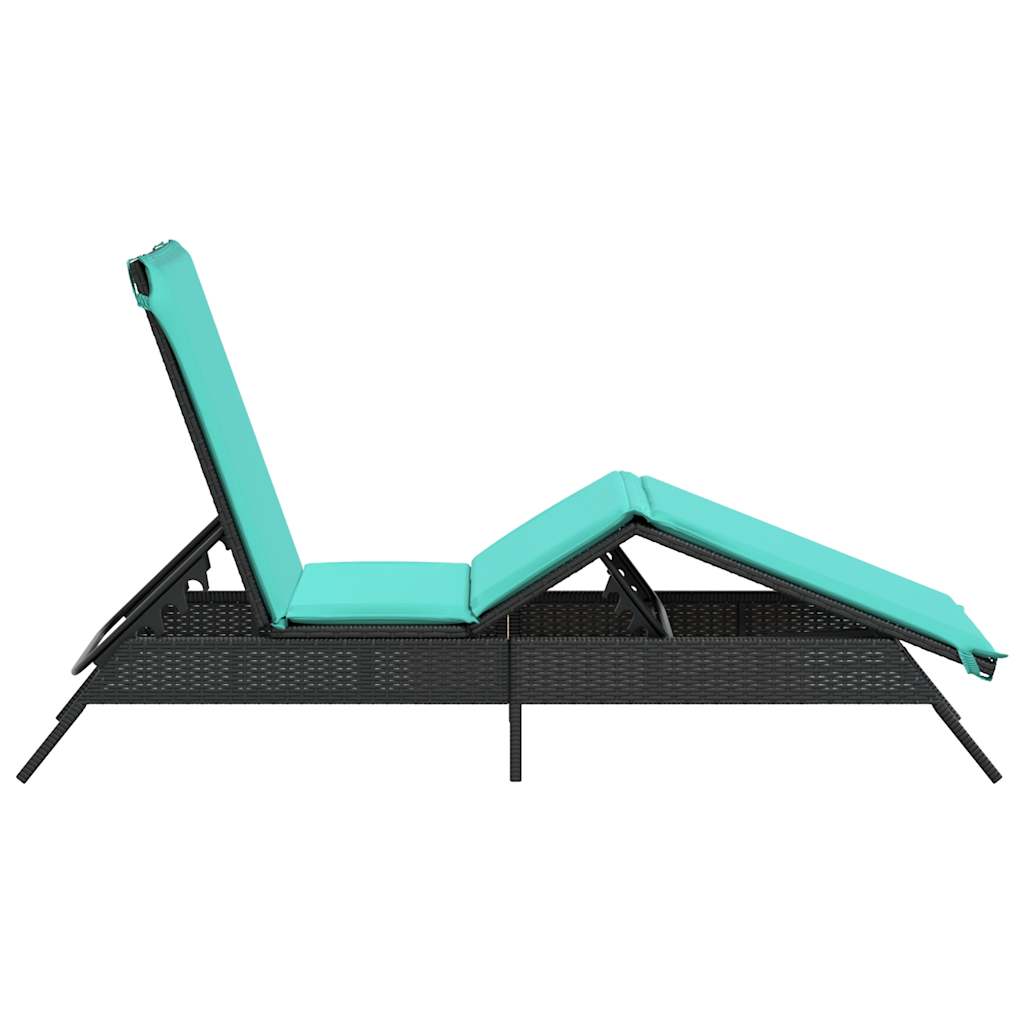 Sonnenliege mit Kissen Schwarz Poly Rattan