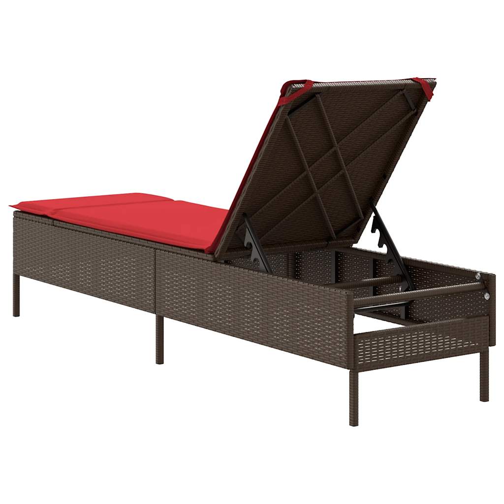 Sonnenliege mit Kissen Braun Poly Rattan