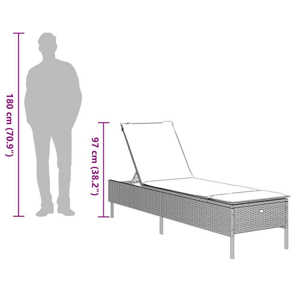 Sonnenliege mit Kissen Schwarz Poly Rattan