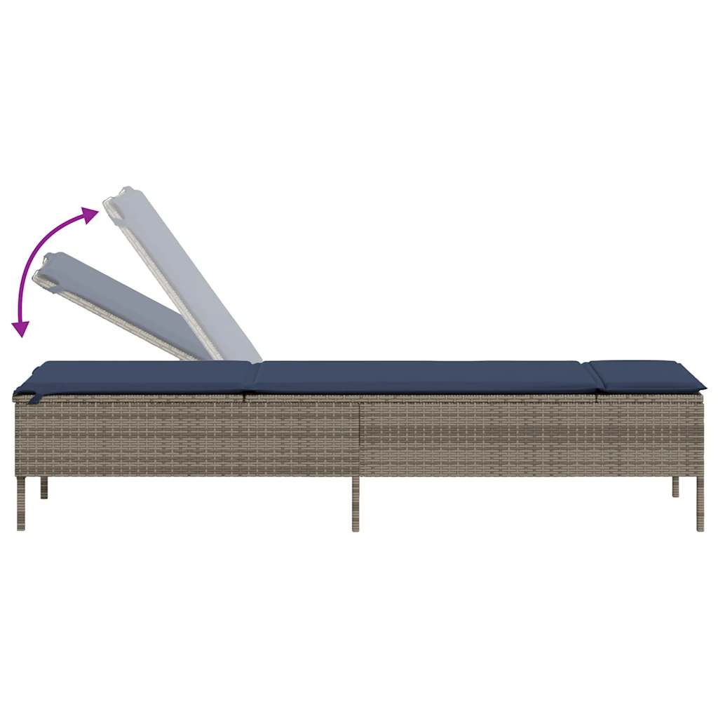 Sonnenliege mit Tisch und Kissen Grau Poly Rattan