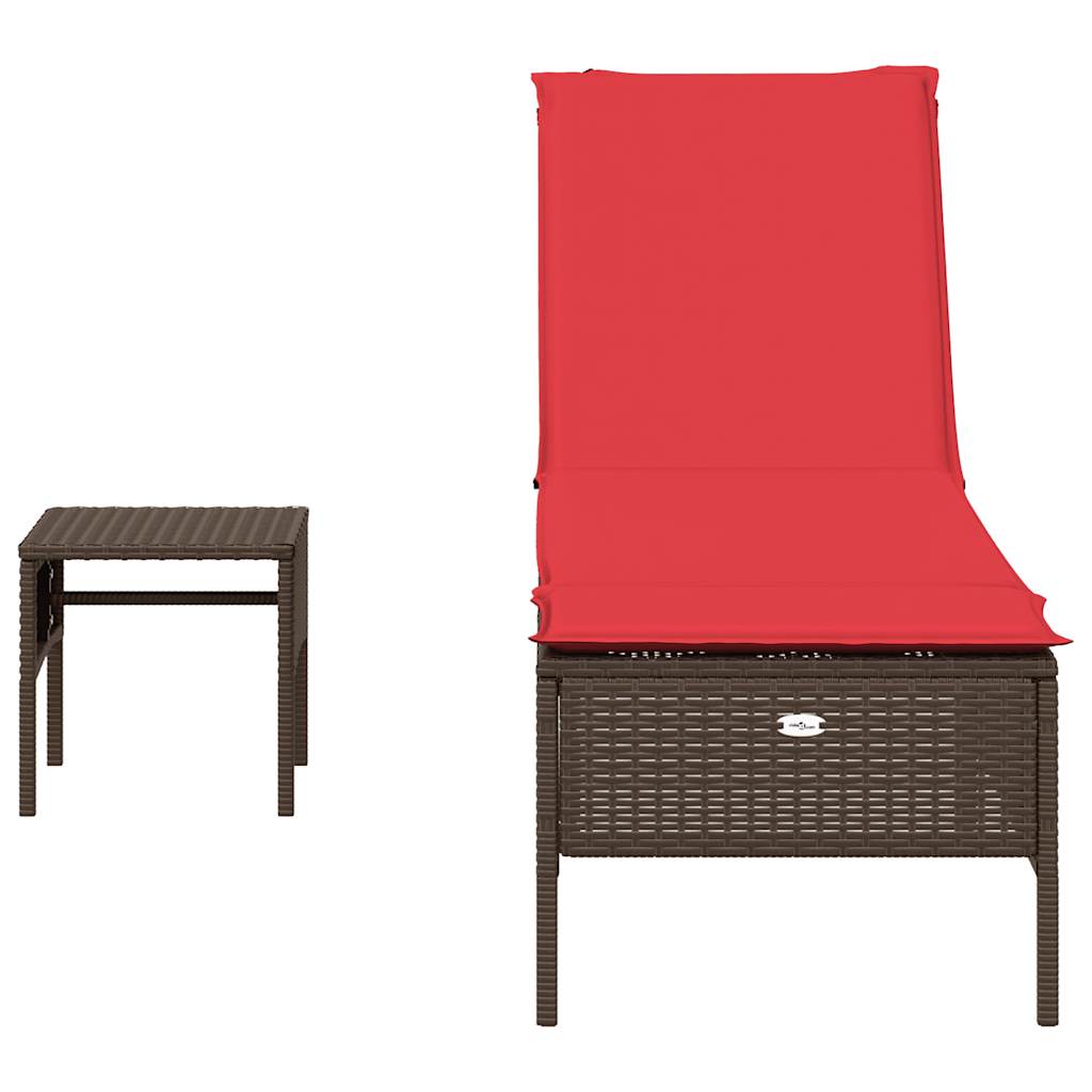 Sonnenliege mit Tisch und Kissen Braun Poly Rattan