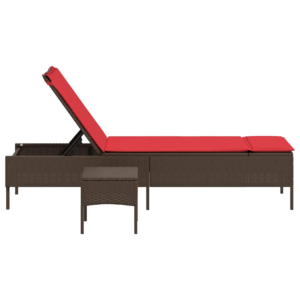 Sonnenliege mit Tisch und Kissen Braun Poly Rattan