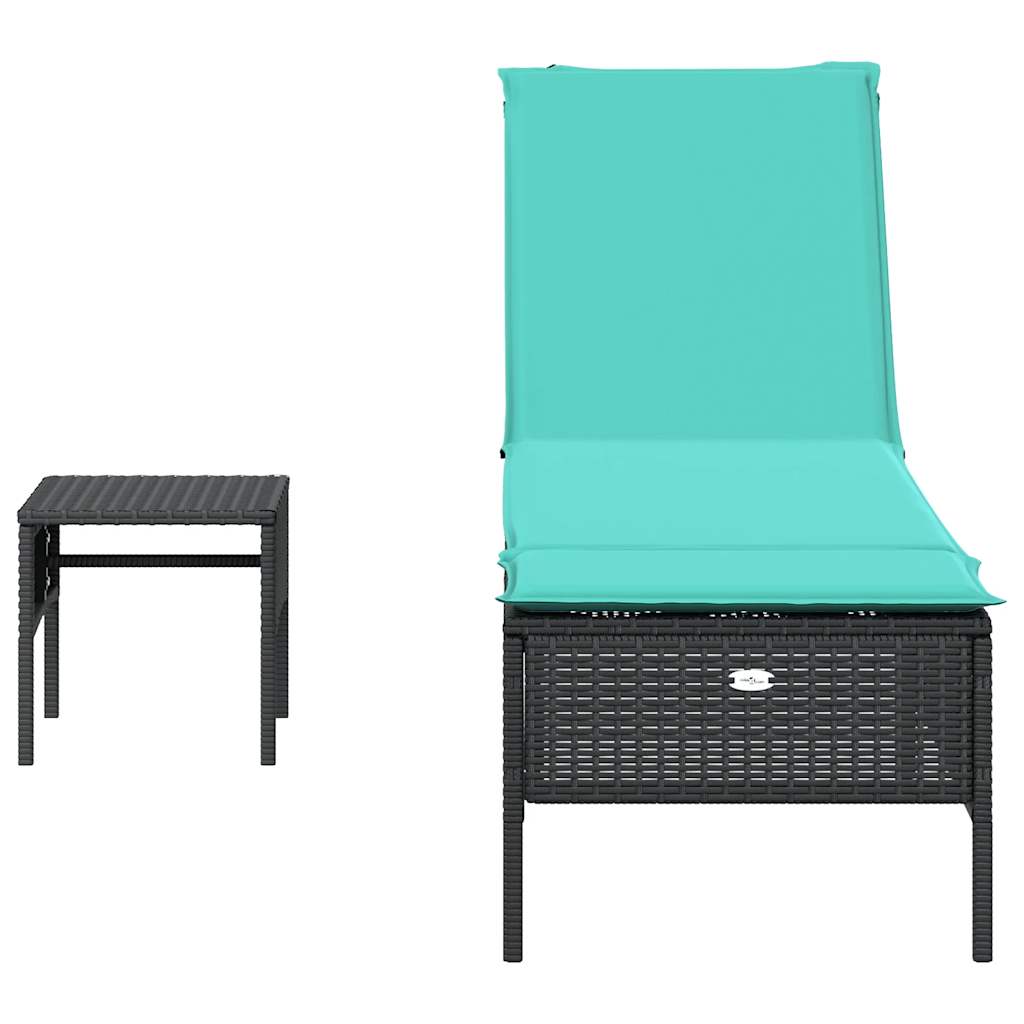 Sonnenliege mit Tisch und Kissen Schwarz Poly Rattan