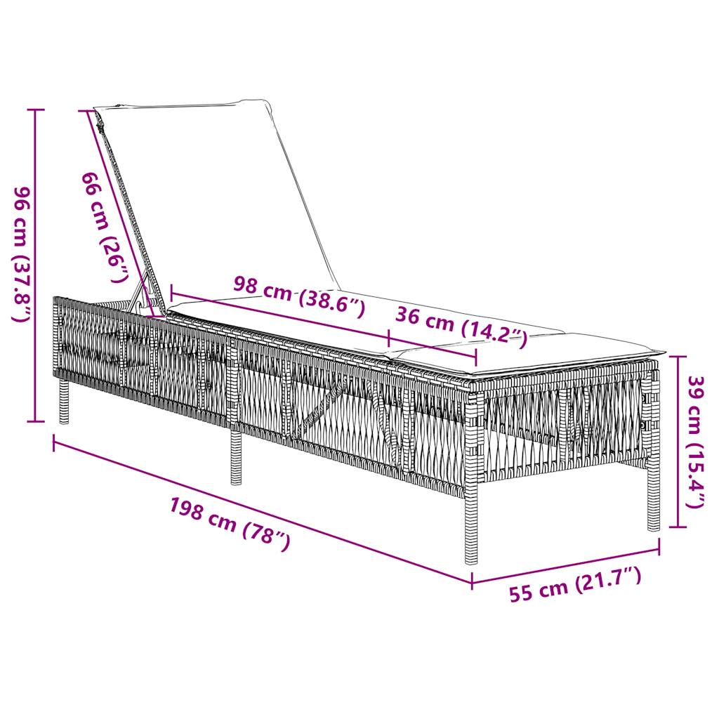 Sonnenliege mit Kissen Grau Poly Rattan