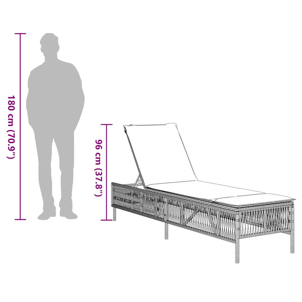 Sonnenliege mit Kissen Grau Poly Rattan