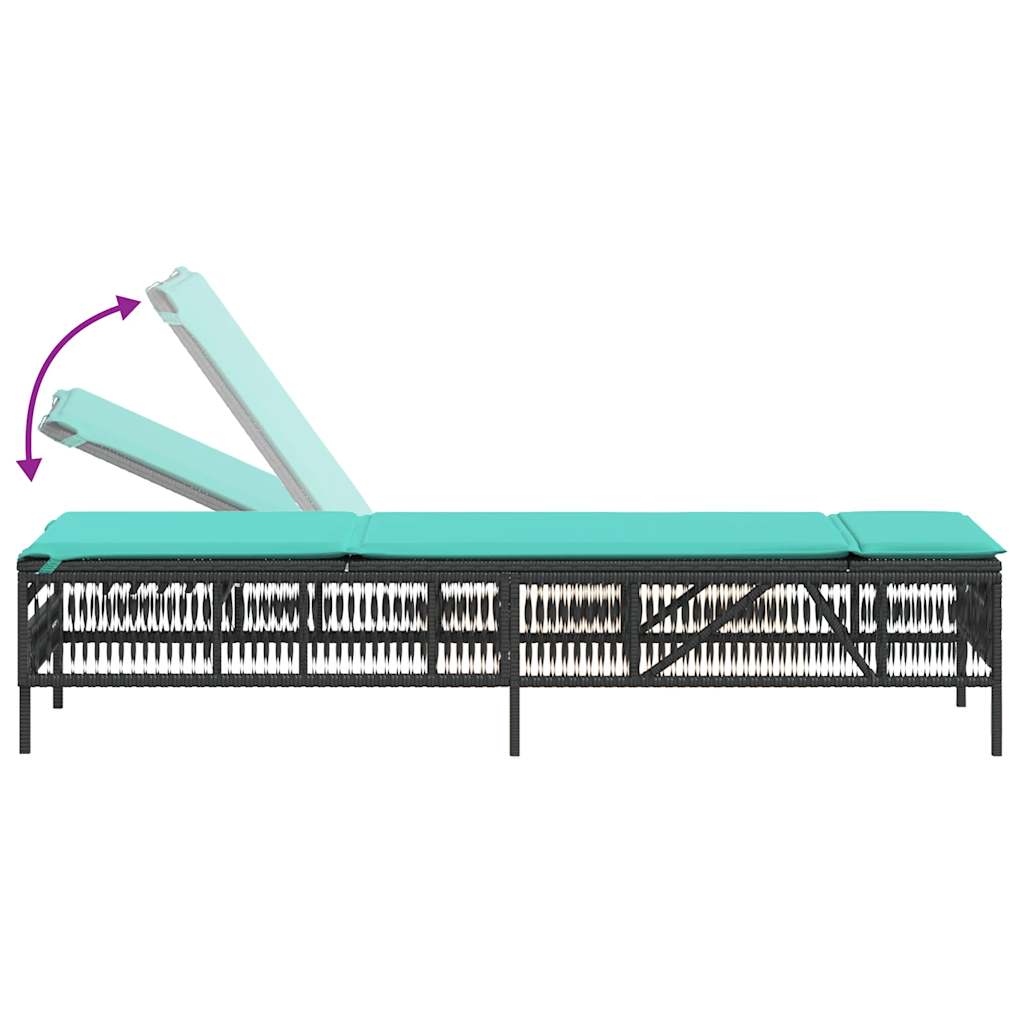Sonnenliege mit Kissen Schwarz Poly Rattan