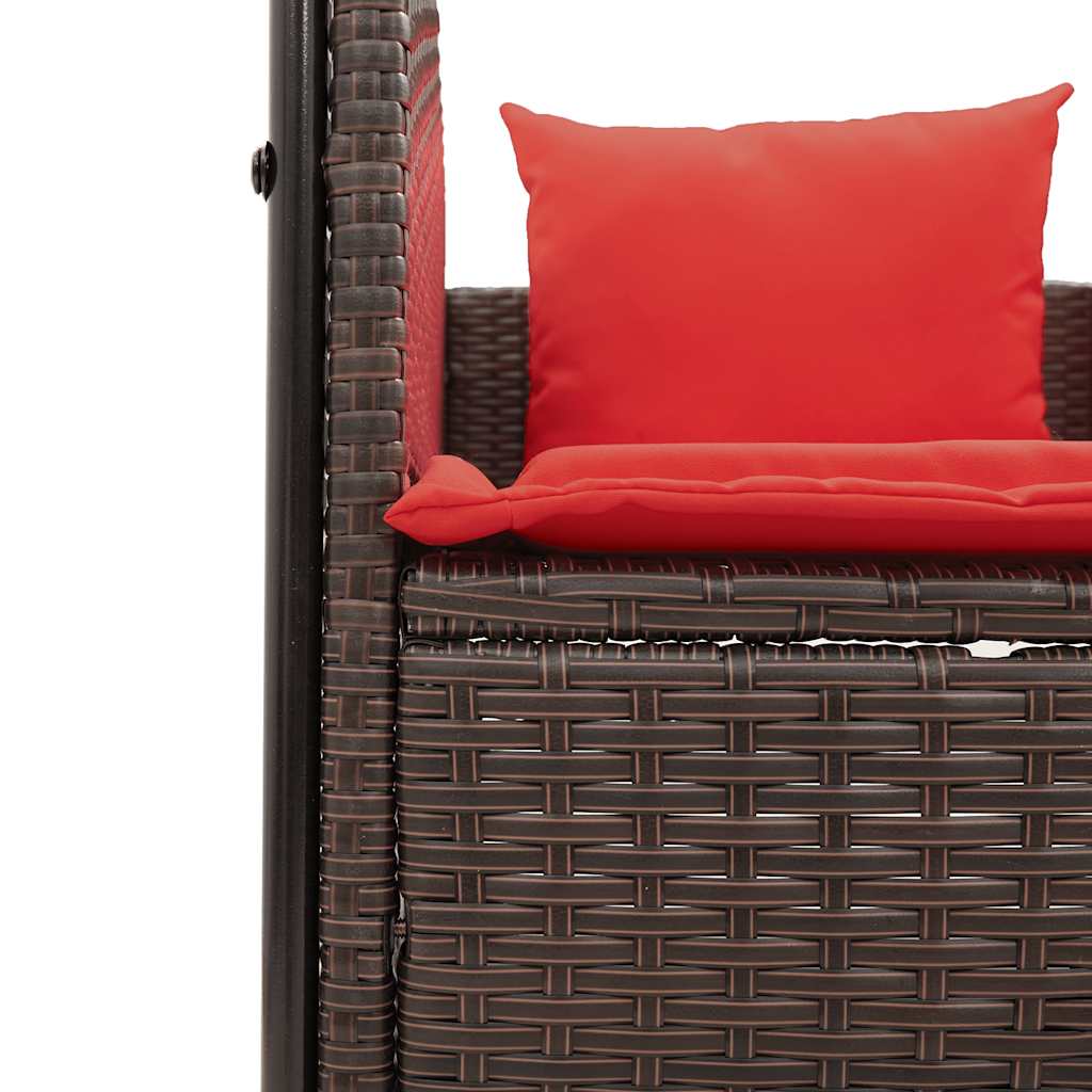 Doppelte Sonnenliege mit Dach und Vorhängen Braun Poly Rattan