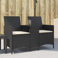 Gartensofa 2-Sitzer mit Tisch und Kissen Schwarz Poly Rattan