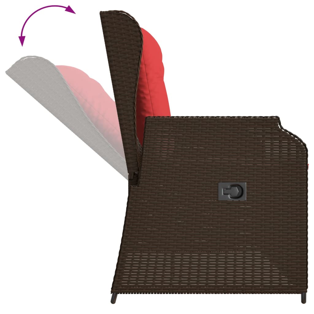Gartenbank mit Liegefunktion und Kissen Braun Polyrattan