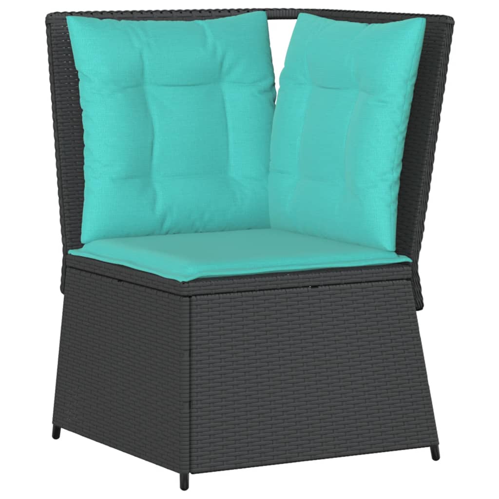 Garten-Ecksofa mit Kissen Schwarz Poly-Rattan