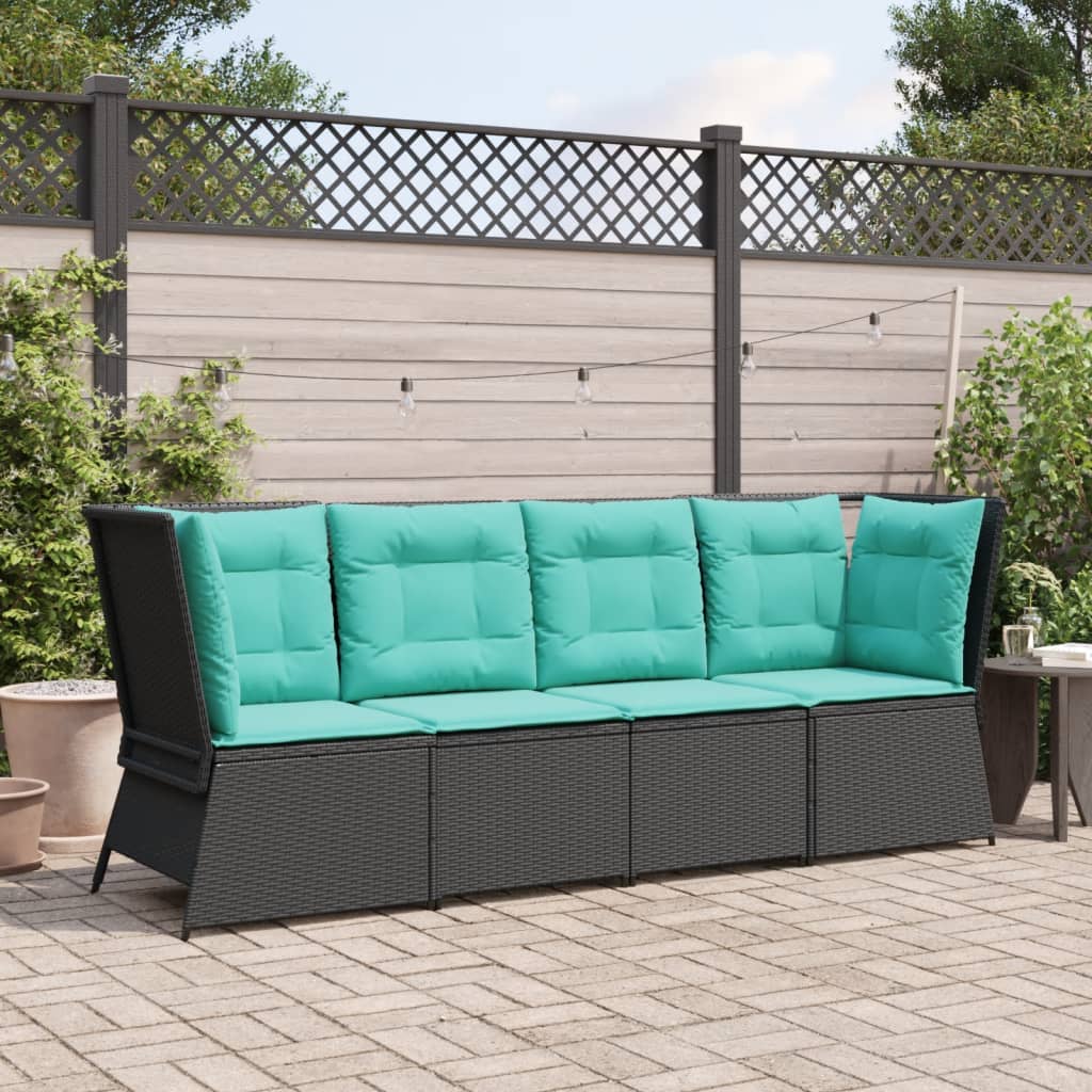 Garten-Ecksofa mit Kissen Schwarz Poly-Rattan