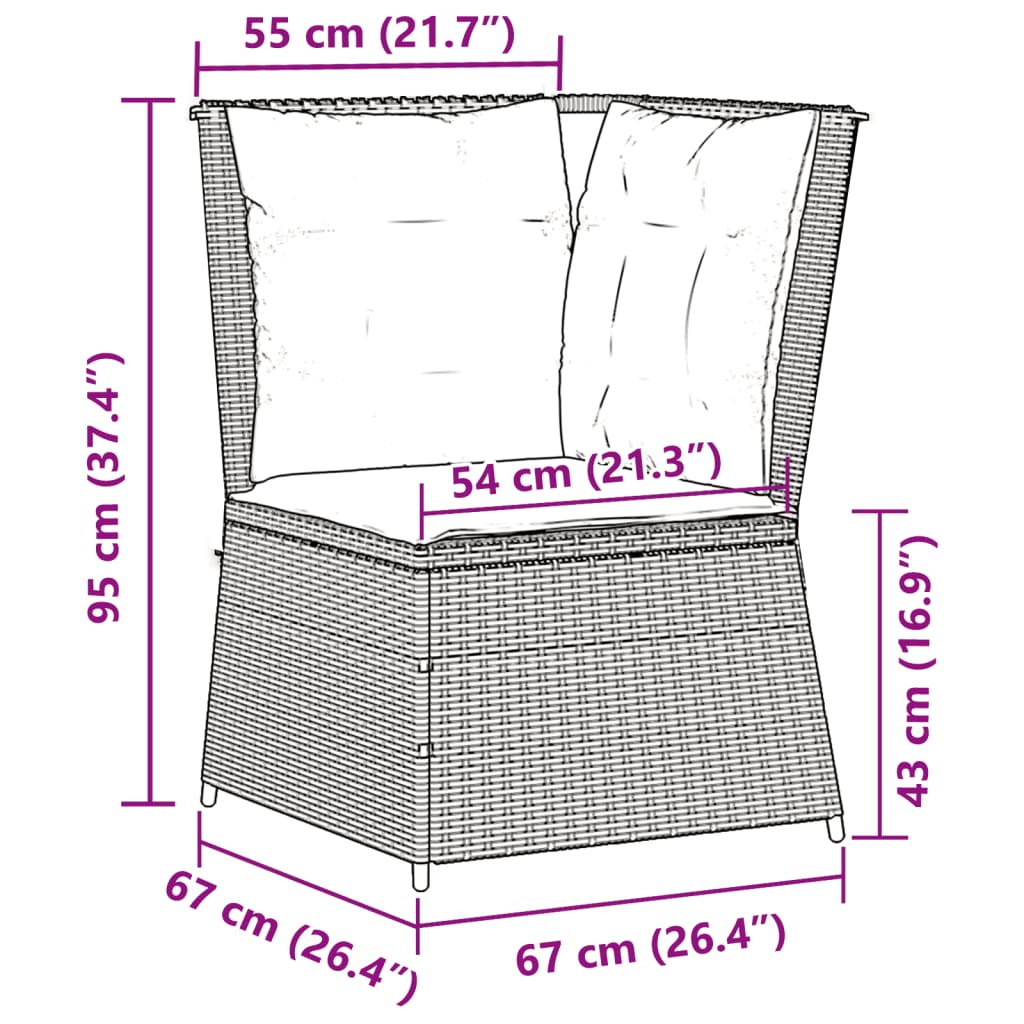 Garten-Ecksofa mit Kissen Schwarz Poly-Rattan