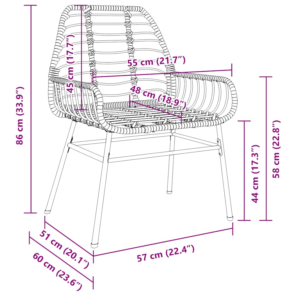 Gartenstühle 2 Stk. Schwarz Poly Rattan