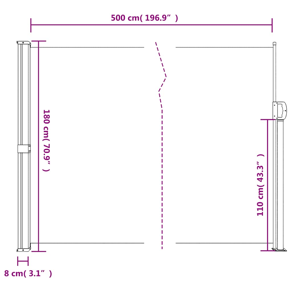 Seitenmarkise Ausziehbar Weiß 180x500 cm
