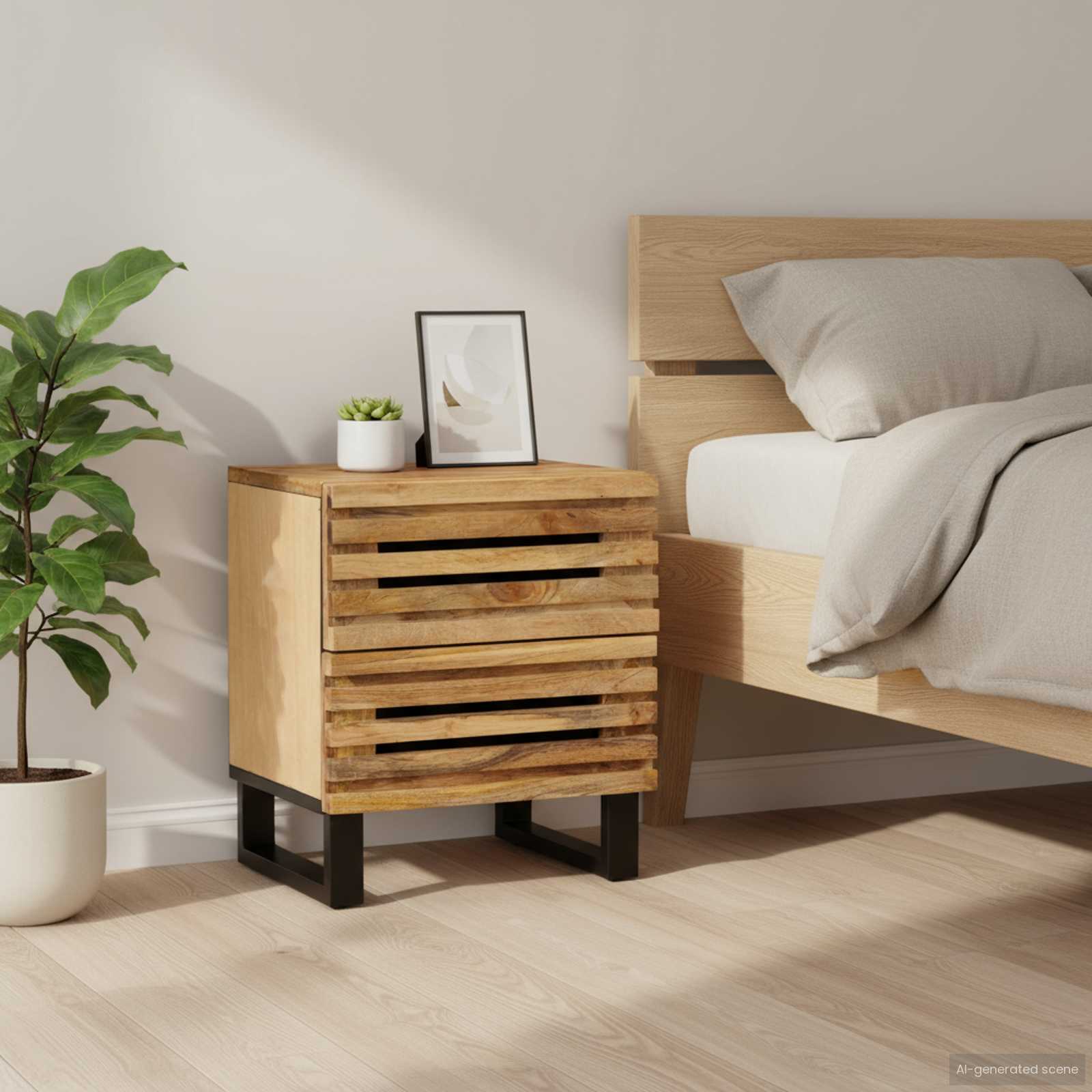 Nachttisch 40x34x46 cm Raues Mangoholz