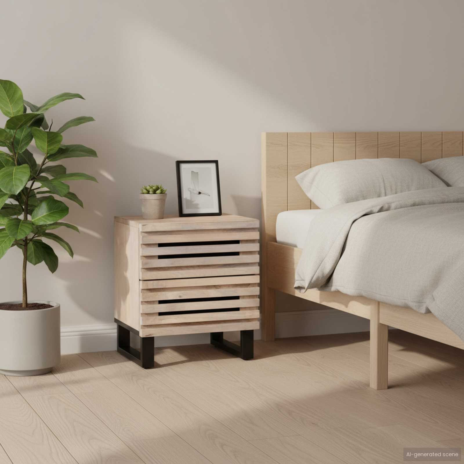 Nachttische 2 Stk. 40x34x46 cm Gebleichtes Massivholz Mango