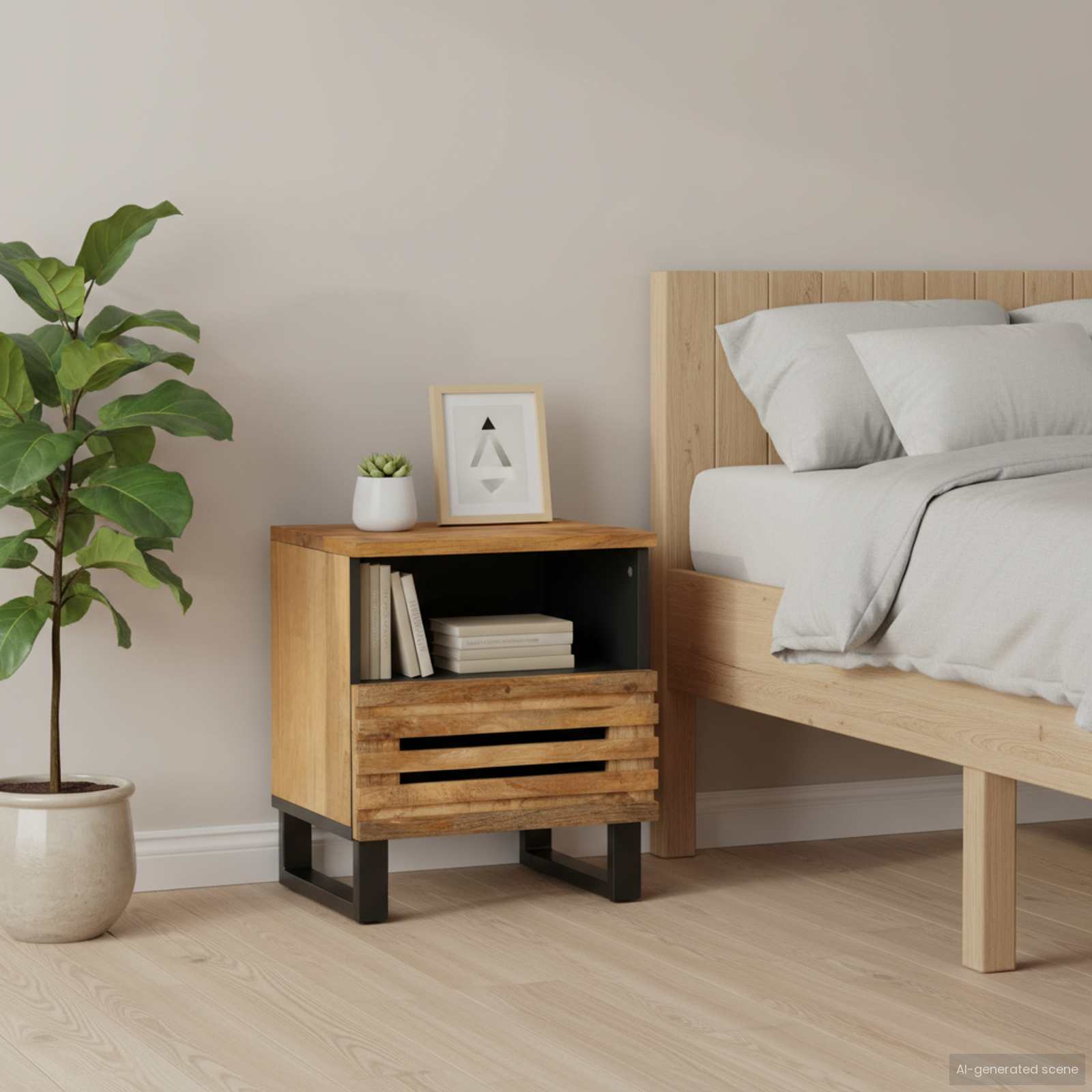 Nachttische 2 Stk. 40x34x46 cm Raues Mangoholz