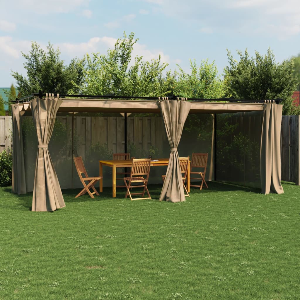 Pavillon mit Vorhängen Taupe 6x3 m Stahl