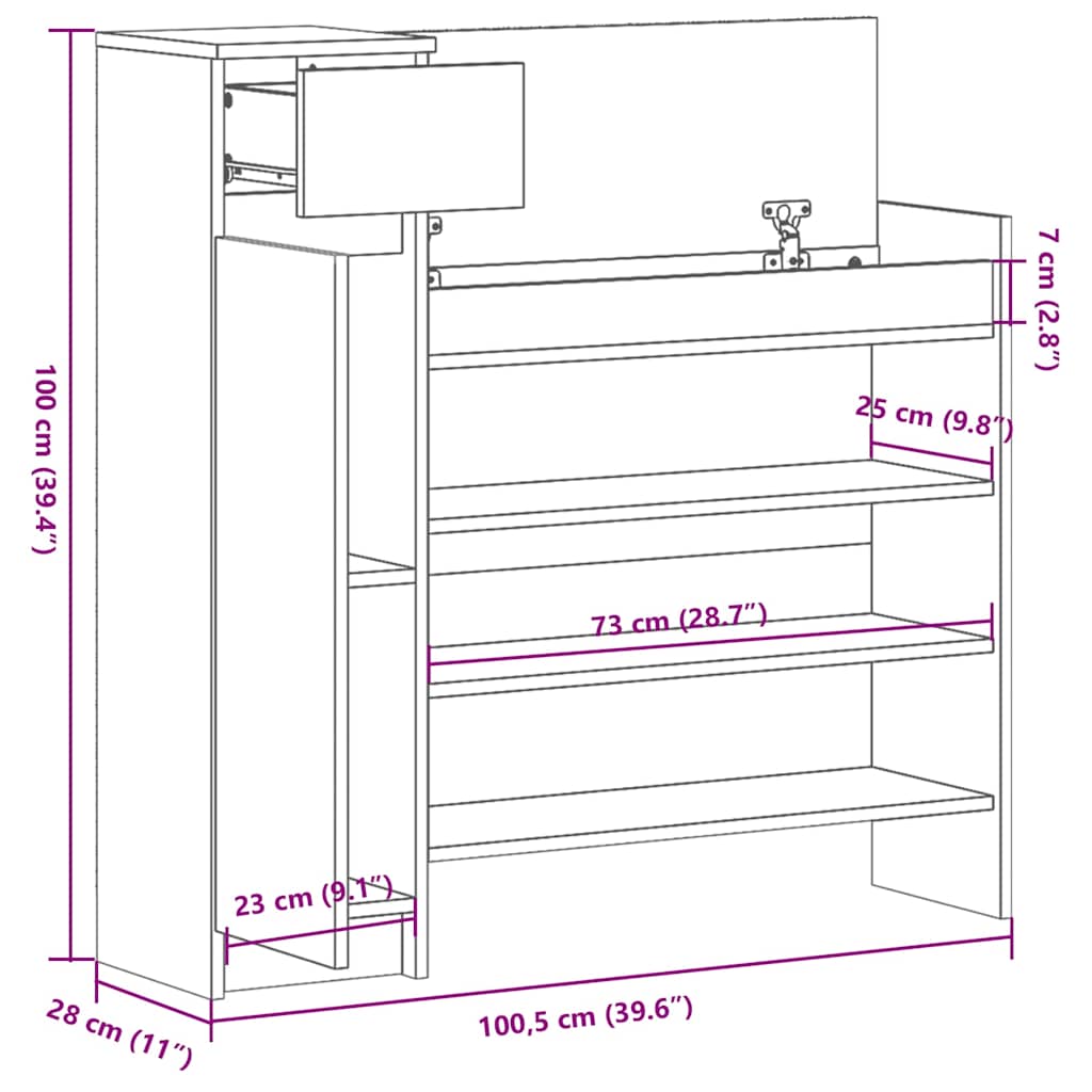 Schuhschrank Schwarz 100,5x28x100 cm Holzwerkstoff