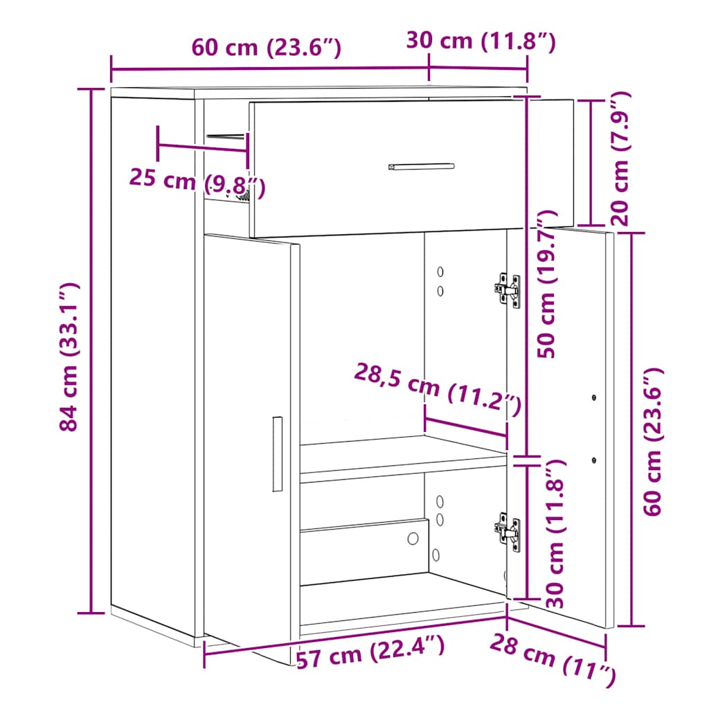 Sideboard Grau Sonoma 60x30x84 cm Holzwerkstoff