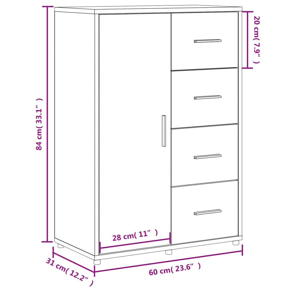 Sideboard Grau Sonoma 60x31x84 cm Holzwerkstoff