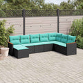 8-teiliges Gartensofa-Set mit Kissen, schwarzes Polyrattan