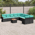 11-teiliges Gartensofa-Set mit Kissen, schwarzes Polyrattan
