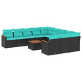 12-teiliges Gartensofa-Set mit Kissen, schwarzes Polyrattan