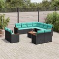 12-teiliges Gartensofa-Set mit Kissen, schwarzes Polyrattan