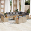 13-tlg. Garten-Sofagarnitur mit Kissen Beige Poly Rattan