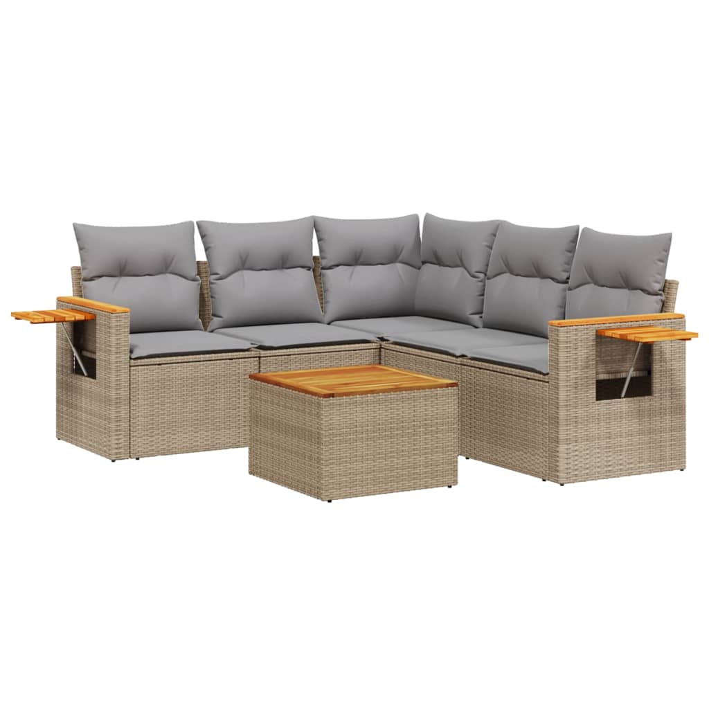 6-tlg. Garten-Sofagarnitur mit Kissen Beige Poly Rattan