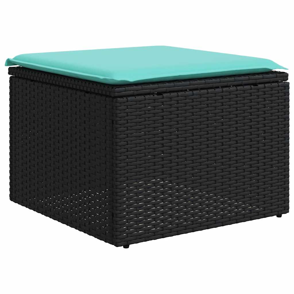 5-teiliges Gartensofa-Set mit Kissen, schwarzes Polyrattan