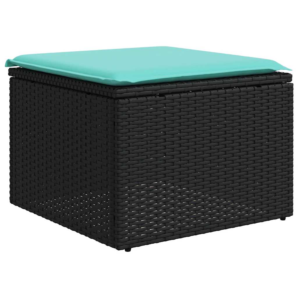 6-teiliges Gartensofa-Set mit Kissen, schwarzes Polyrattan