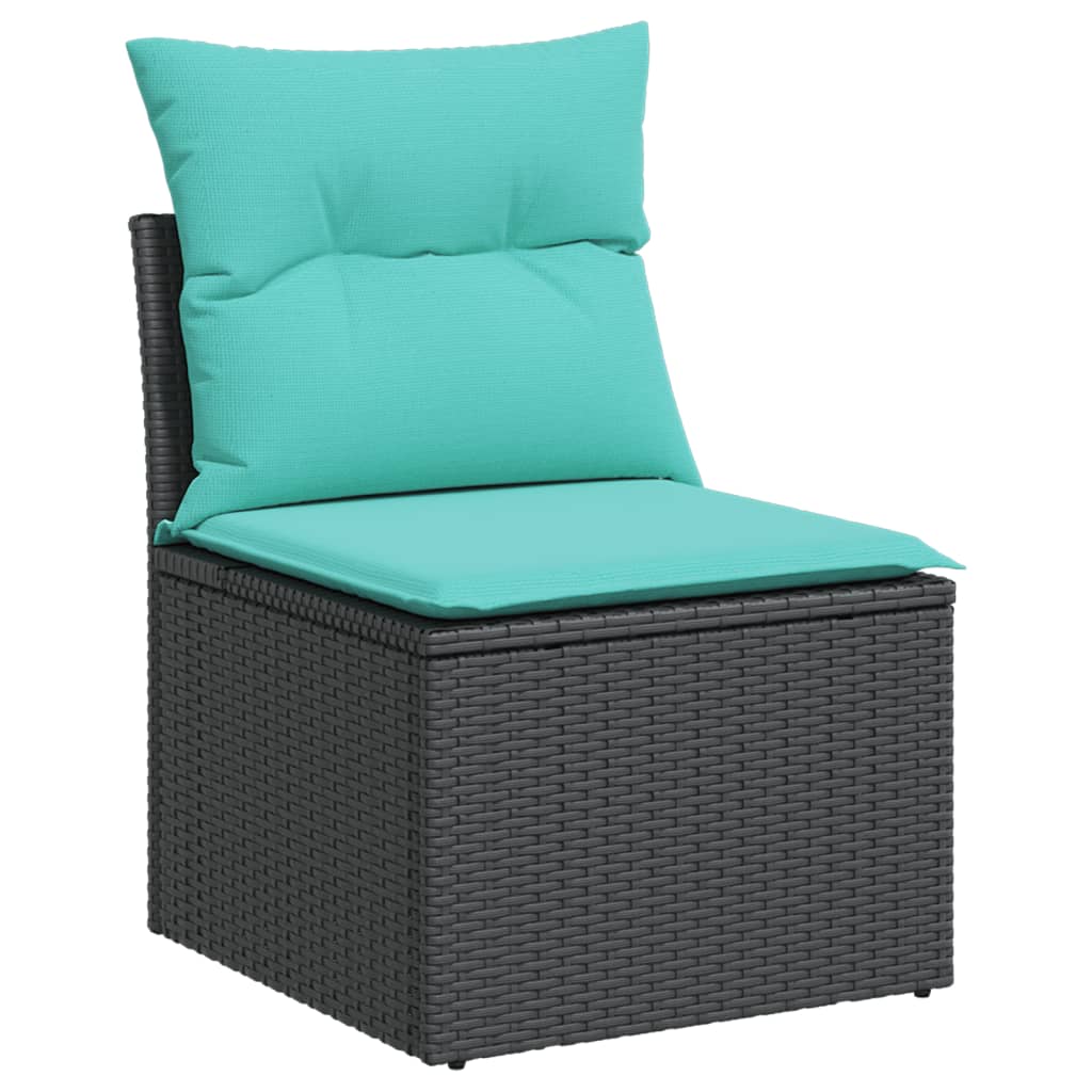 6-teiliges Gartensofa-Set mit Kissen, schwarzes Polyrattan