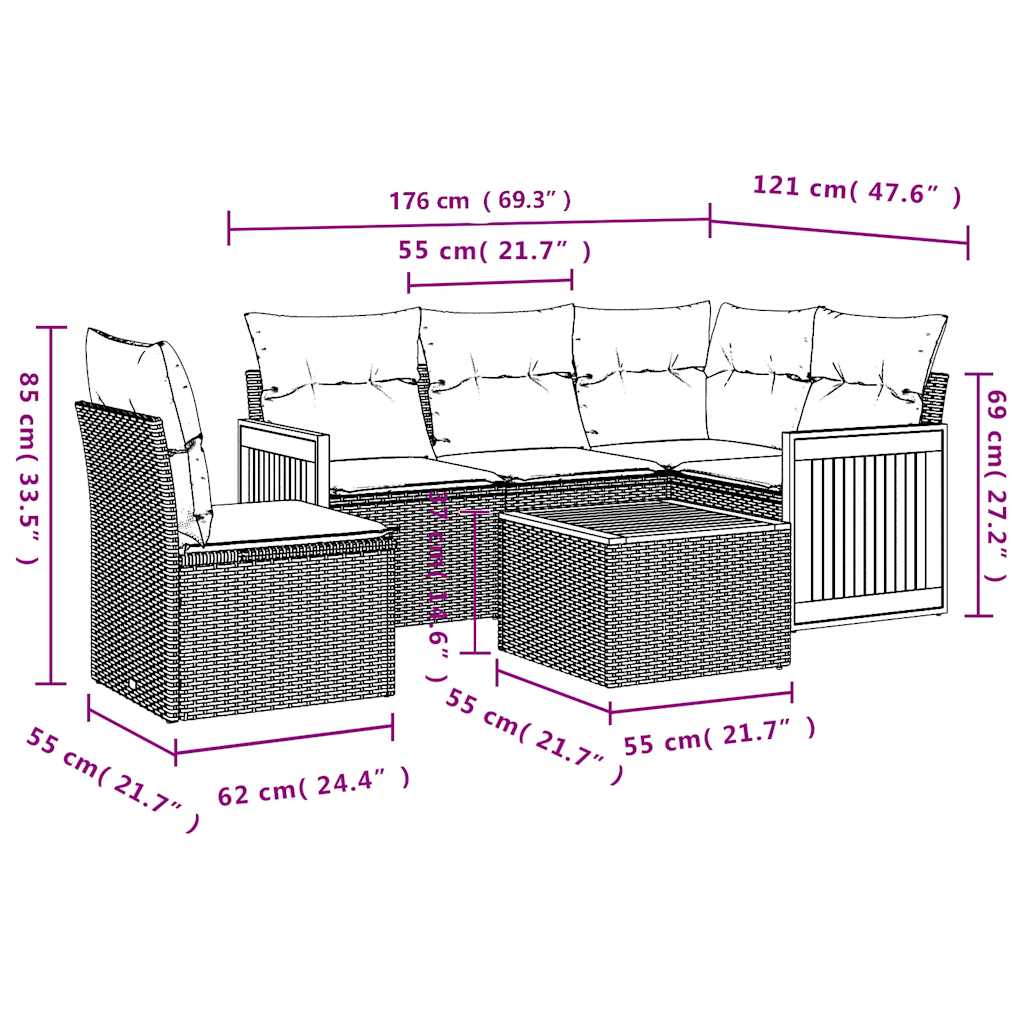 6-tlg. Garten-Sofagarnitur mit Kissen Schwarz Poly Rattan