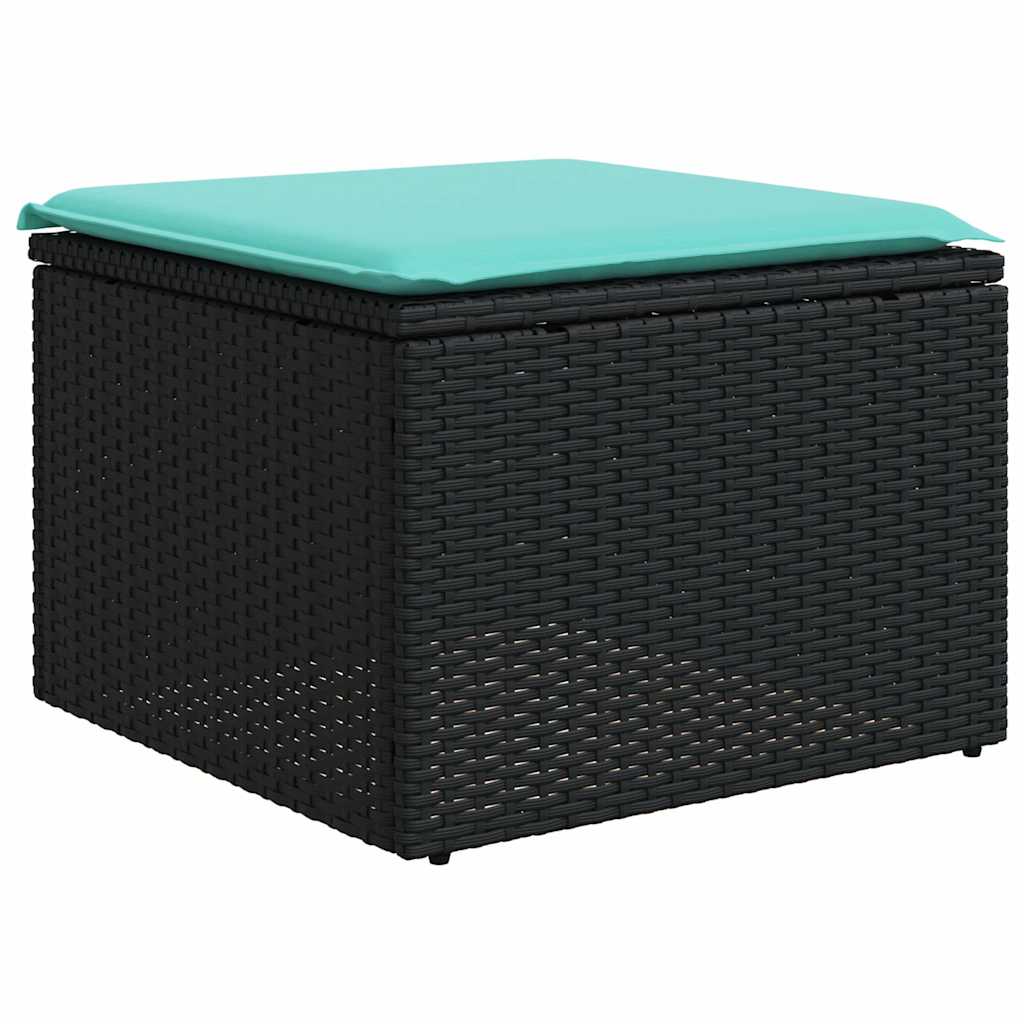 7-teiliges Gartensofa-Set mit Kissen, schwarzes Polyrattan