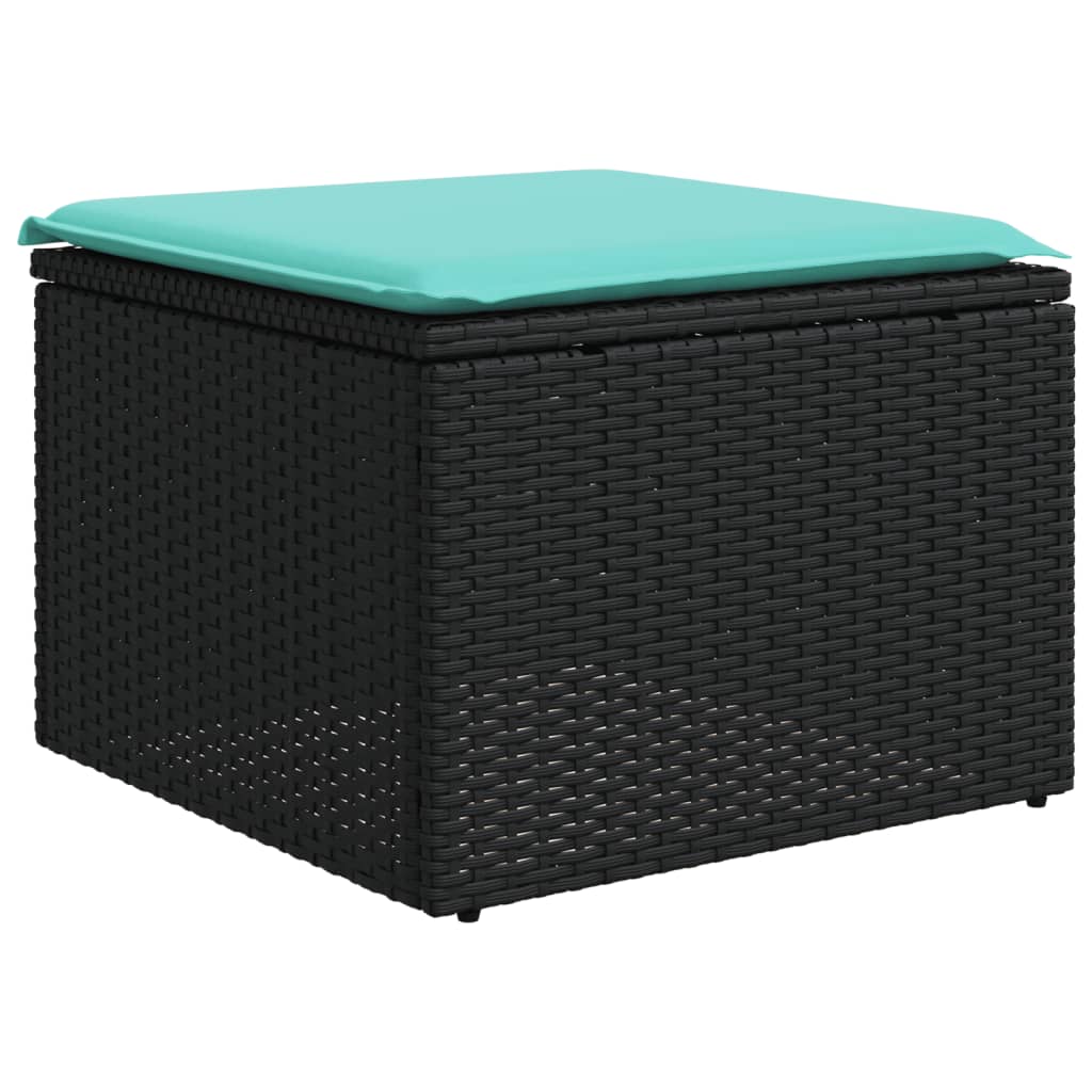 7-teiliges Gartensofa-Set mit Kissen, schwarzes Polyrattan