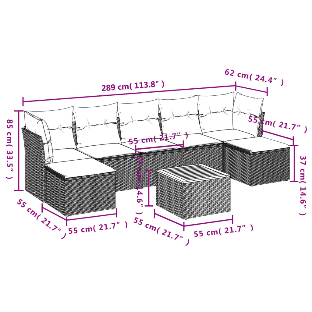 8-tlg. Garten-Sofagarnitur mit Kissen Beige Poly Rattan