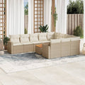 11-tlg. Garten-Sofagarnitur mit Kissen Beige Poly Rattan