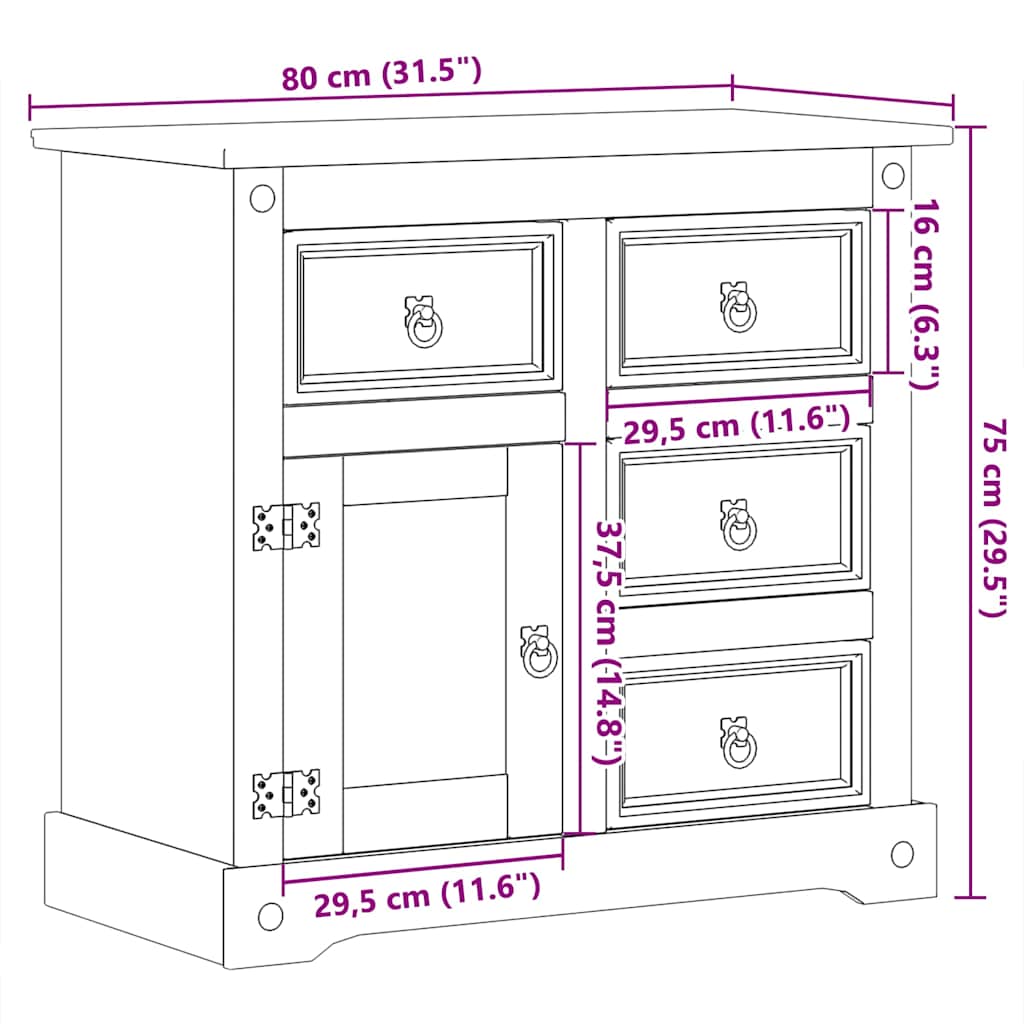 Sideboard Corona 80x40x75 cm Massivholz Kiefer