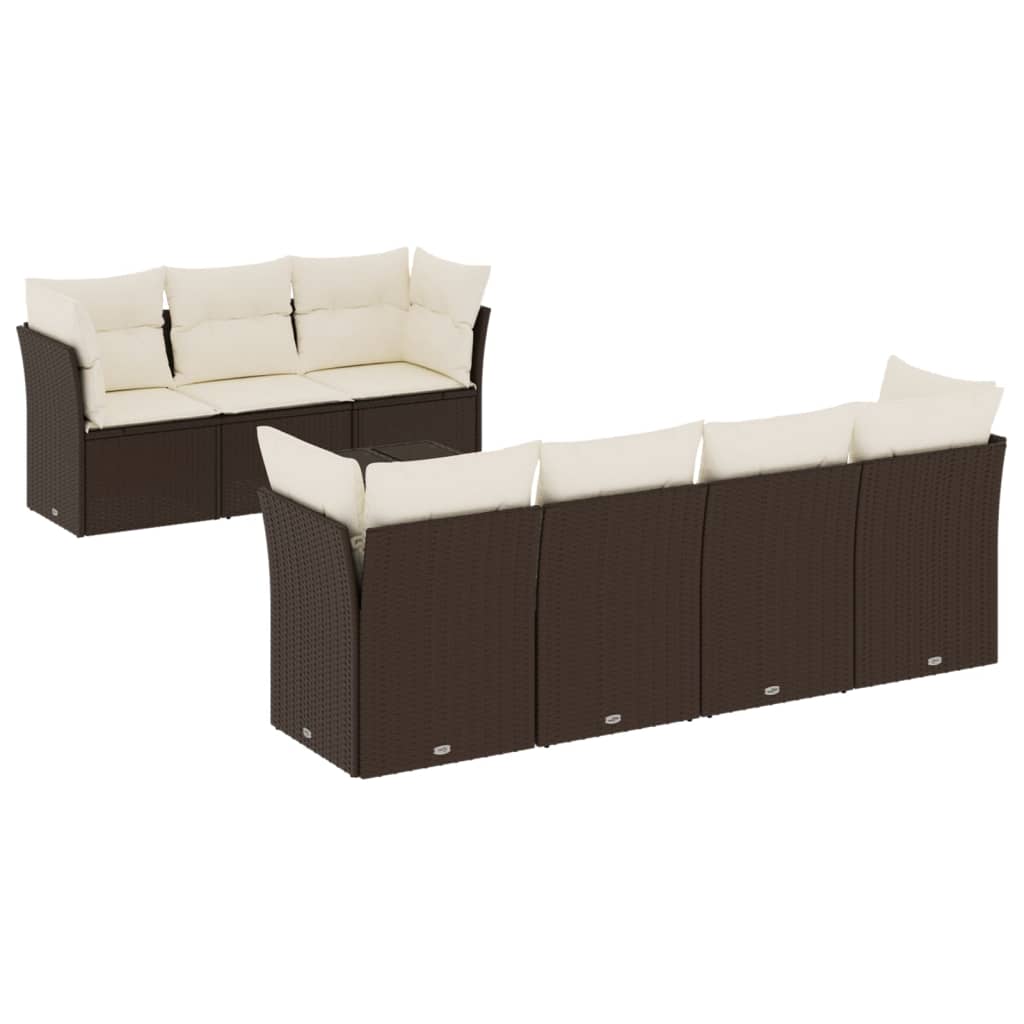 8-tlg. Garten-Sofagarnitur mit Kissen Braun Poly Rattan