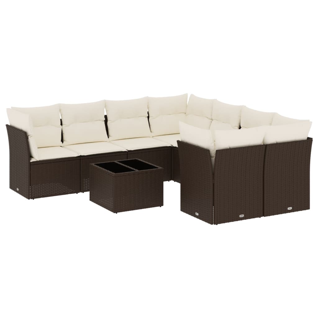9-tlg. Garten-Sofagarnitur mit Kissen Braun Poly Rattan