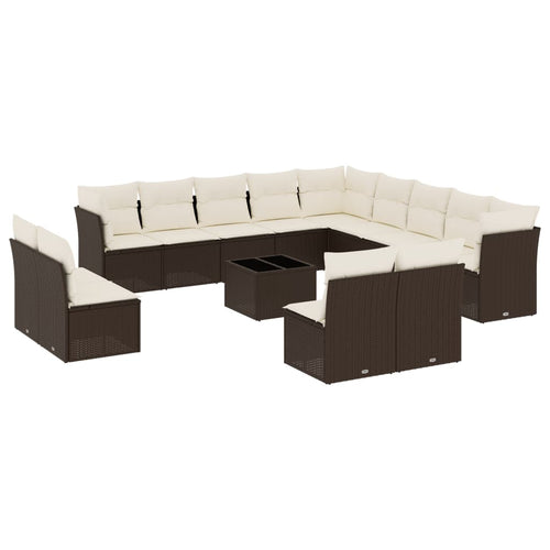 14-tlg. Garten-Sofagarnitur mit Kissen Braun Poly Rattan