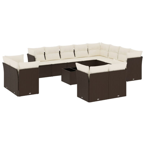 13-tlg. Garten-Sofagarnitur mit Kissen Braun Poly Rattan