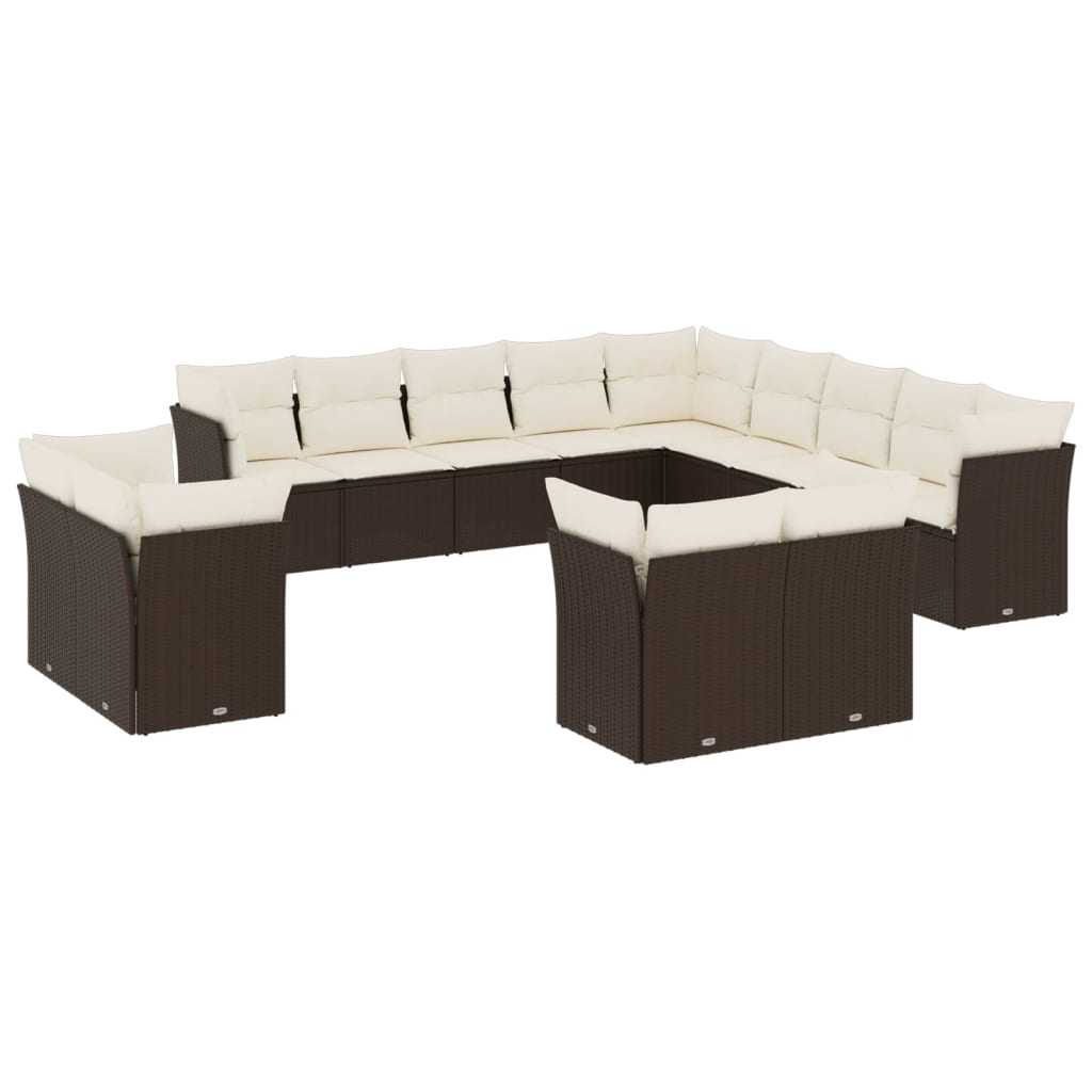 13-tlg. Garten-Sofagarnitur mit Kissen Braun Poly Rattan