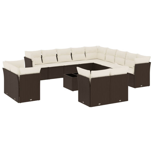 14-tlg. Garten-Sofagarnitur mit Kissen Braun Poly Rattan